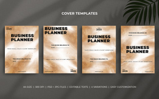 Editable Business Planner Cover Template Set – Minimal Vintage Pastel Brown Watercolor Brush Design