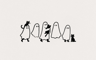 Ghosts With Cats PNG, Cute Halloween Digital Download, Cat Lover Shirt, Spooky Animal Art,