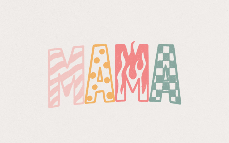 Mama PNG, Retro Patterned Printable Shirt Design, Digital Download, Groovy Mom Gift, Fun Pastel Illustration