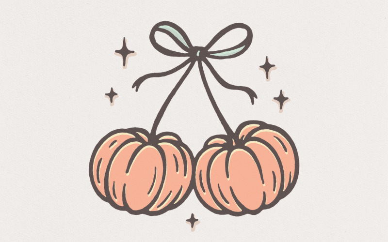 Pastel Pumpkin PNG, Fall PNG, Autumn PNG, Cute Pumpkin Bow Design, Trendy Coquette Halloween PNG, Illustration