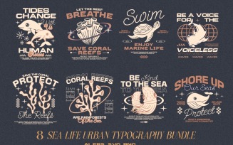 Sea Life Urban Typography T-shirt Designs Bundle
