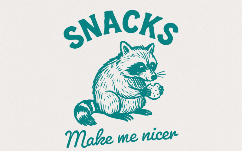 Snacks Make Me Nicer PNG, Raccoon Digital Download, Cute Animal Printable Shirt, Funny Snack Quote, Illustration