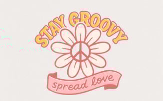 Stay Groovy Spread Love PNG, Retro Daisy Peace Sign PNG, 70s Hippie Digital Download, Positive
