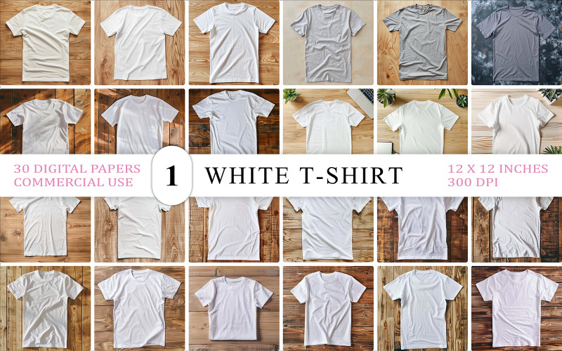 Classic White T-Shirt Bundle | Flat Lay White & Grey T-Shirt | Clean T-Shirt | Realistic TShirt Product Mockup