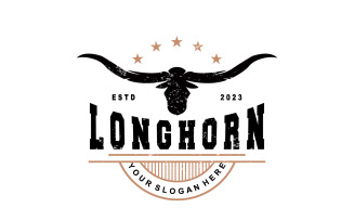 LongHorn Animal Logo Design Farm Retro V3