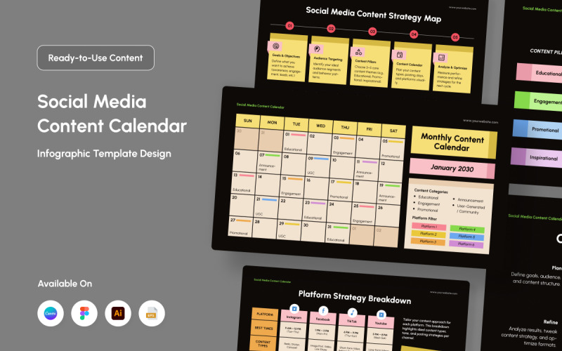 Social Media Content Calendar Infographic Infographic Element