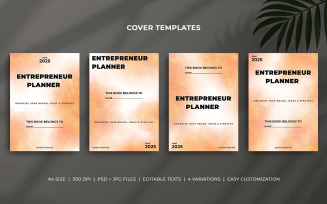 Entrepreneur Planner Cover Template Set, Pastel Fire Orange Watercolor Design, Editable A4 Layouts
