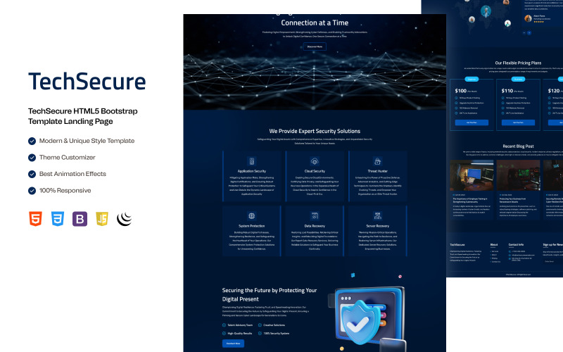 TechSecure – Cybersecurity & IT Solutions HTML Website Template for Tech Companies Landing Page Template