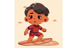 Cartoon Boy Riding on a Surfboard