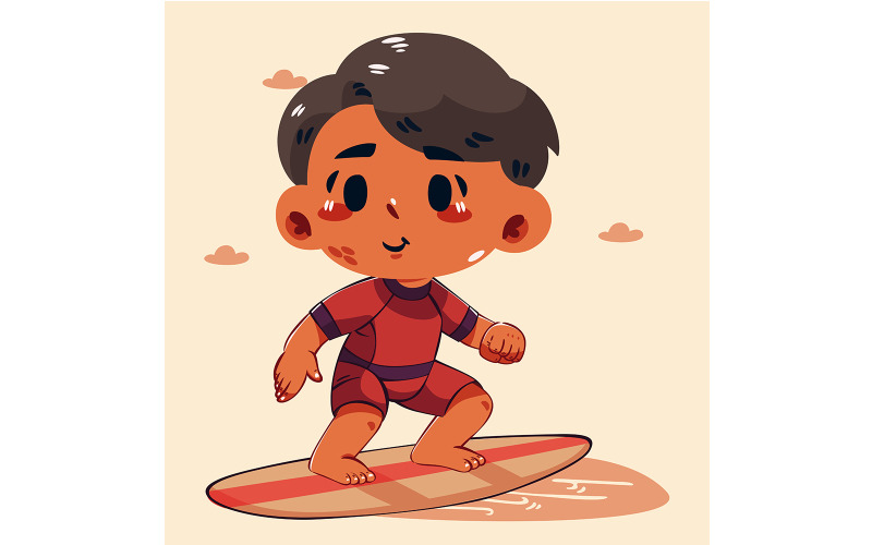 Cartoon Boy Riding on a Surfboard Illustration
