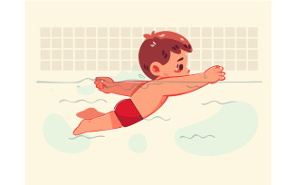 Cartoon Boy Swimming in a Pool
