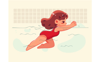 Cartoon Girl Swimming in a Pool
