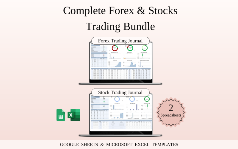 Complete Forex and Stocks Trading Journal Bundle Templates Spreadsheet for Google Sheets and Excel