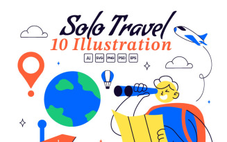 10 Solo Travel Vector Illustration