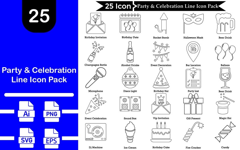 Party And Celebration Line Icon Pack Icon Set