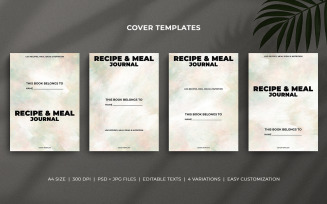 Recipe and Meal Journal Cover Templates - Pastel Watercolor Minimal Planner Covers for KDP and Print