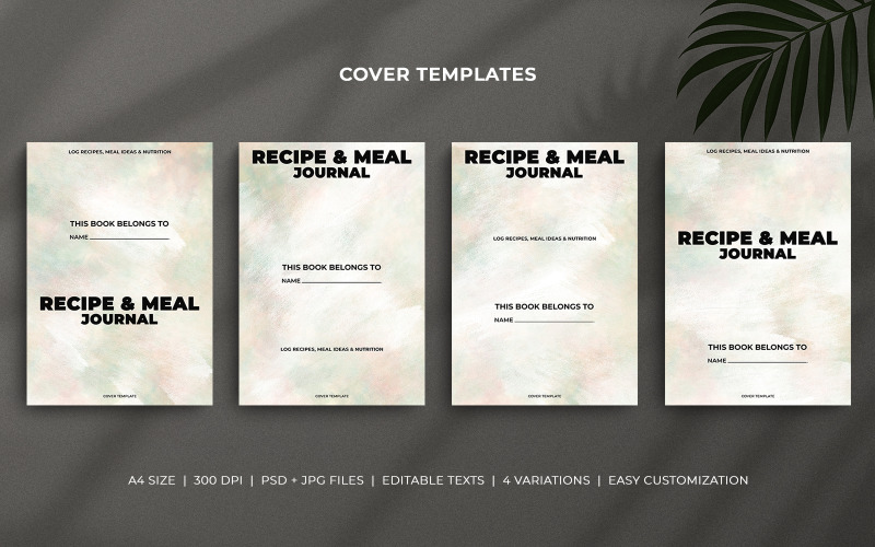 Recipe and Meal Journal Cover Templates - Pastel Watercolor Minimal Planner Covers for KDP and Print Corporate Identity