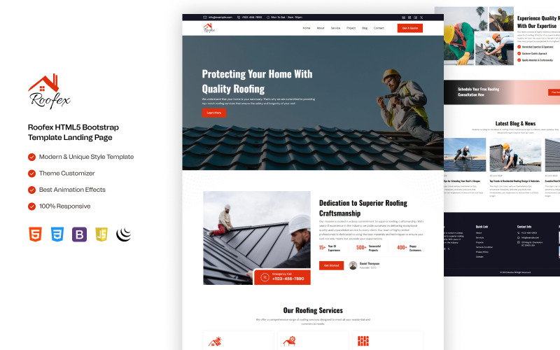 Roofex – Modern Responsive HTML One Page for Roofing Services & Contractors Landing Page Template
