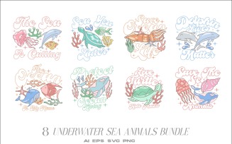 Underwater Sea Animals T-shirt Designs Bundle