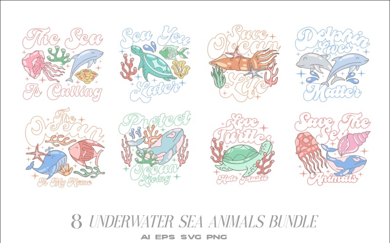 Underwater Sea Animals T-shirt Designs Bundle