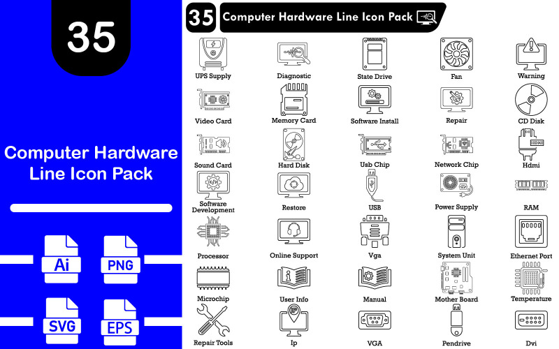 Computer Hardware Line Icon Pack Icon Set