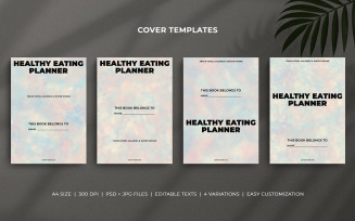 Healthy Eating Planner Cover Template Set with Clear Pastel Watercolor Design – Editable Templates