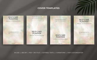Self-Care Planner Cover Template with Autumn Watercolor Brush Style - Minimal Editable Design Set