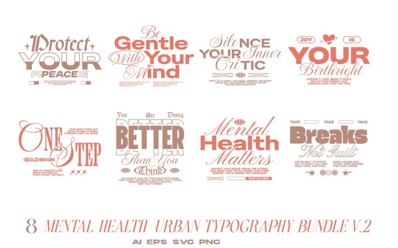 Mental Health Urban Typography T-shirt Designs Bundle Vol. 2