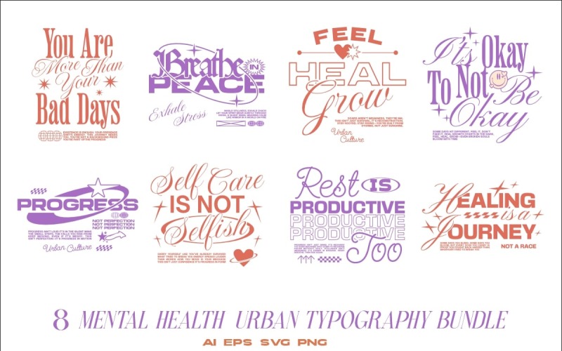 Mental Health Urban Typography T-shirt Designs Bundle