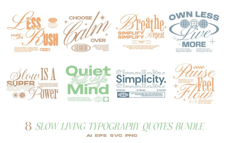 Slow Living Typography Quotes T-shirt Designs Bundle