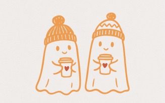 Cozy Ghost Coffee PNG, Cute Ghosts With Winter Hats, Autumn Coffee Art, Digital Download, Ghost