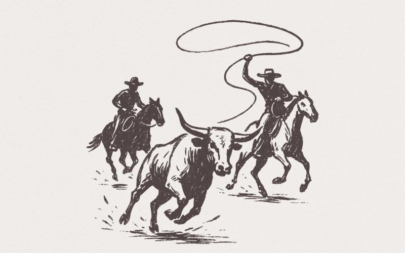 Digital Download Rodeo Cowboy PNG, Western Bull Riding Clipart, Ranch Cowboy Art, Rustic Cowboy PNG Illustration