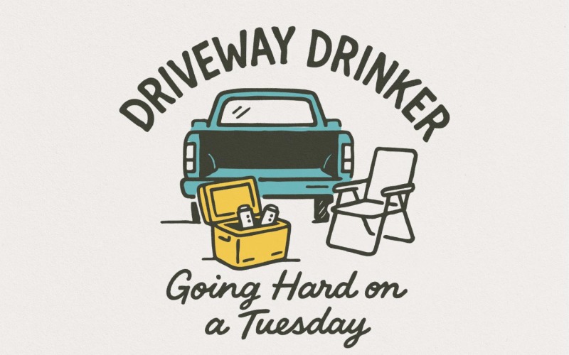 Driveway Drinker PNG, Going Hard on a Tuesday, Funny Beer Lover Design, Outdoor Drinking Shirt, Illustration
