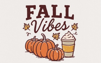 Fall Vibes PNG, Autumn Pumpkins And Coffee Cup, Cozy Fall Art, Digital Printable Shirt, Harvest