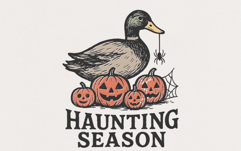 Haunting Season PNG, Duck Halloween Shirt, Pumpkin Spider Digital Download, Funny Fall Tee PNG, Illustration