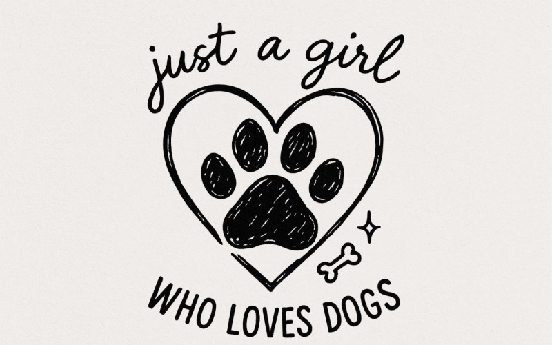 Just a Girl Who Loves Dogs PNG, Dog Lover Digital Design, Heart Paw Print Art, Cute Printable Shirt Illustration