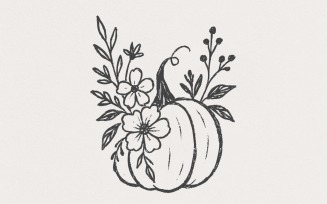 Pumpkin Floral PNG, Digital Download, Fall Flower Clipart, Autumn Pumpkin Design, Printable Shirt,
