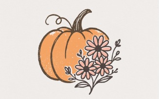 Pumpkin PNG, Fall Floral Pumpkin Digital Download, Autumn Flowers Clipart, Rustic Harvest Art,
