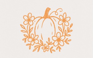 Pumpkin PNG Floral Fall Design, Autumn Digital Download, Pumpkin With Flowers PNG, Thanksgiving