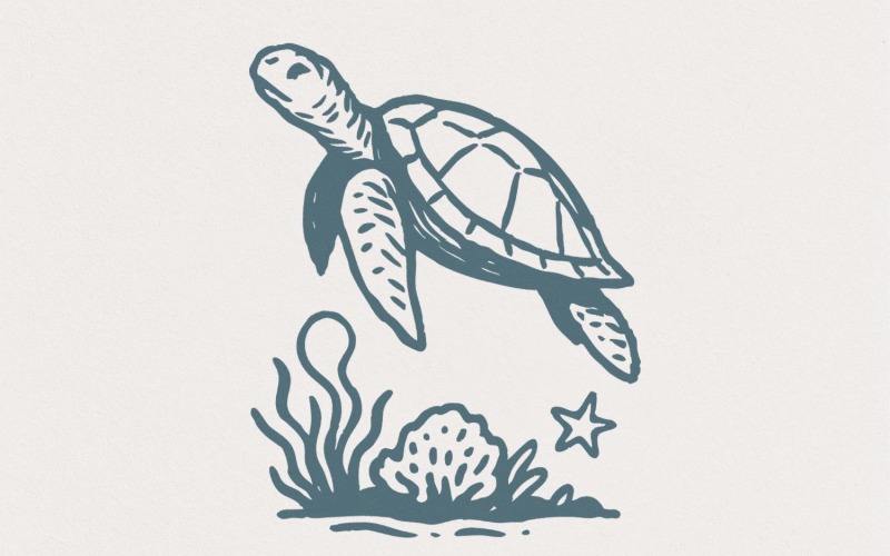 Sea Turtle PNG Clipart, Ocean Animal Illustration, Marine Life Art, Printable Wall Decor,