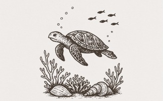 Sea Turtle PNG, Ocean Animal Clipart, Underwater Illustration, Marine Life Art, Coral Reef PNG,