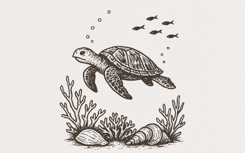 Sea Turtle PNG, Ocean Animal Clipart, Underwater Illustration, Marine Life Art, Coral Reef PNG,