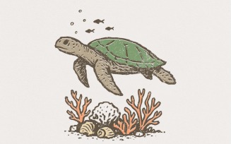 Sea Turtle PNG, Ocean Life Digital Download, Marine Animal Art, Coral Reef Shirt Design, Beach