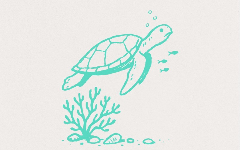 Sea Turtle PNG, Underwater Coral Illustration, Ocean Animal Art, Digital Download, Marine Life