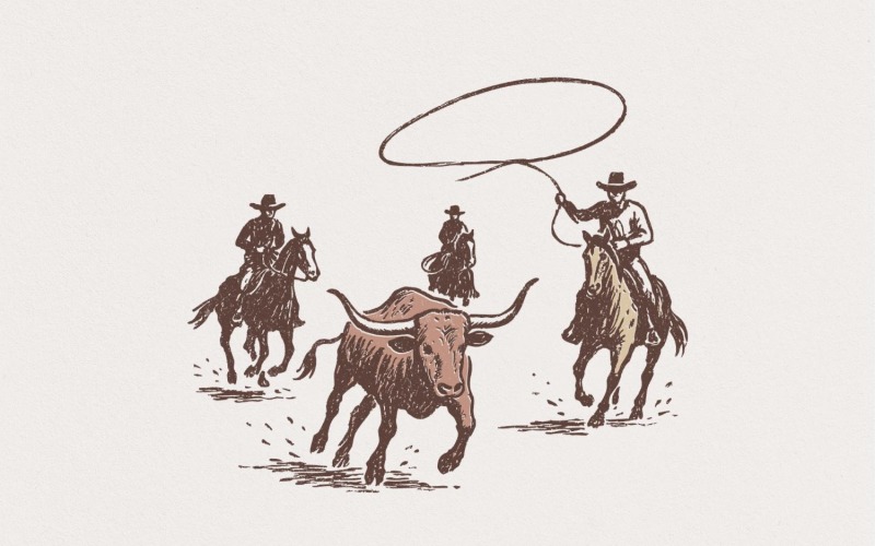 Western Rodeo PNG, Cowboy Lasso Digital Art, Bull Wrangler Printable Shirt, Vintage Wild West PNG, Illustration