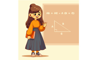 Cartoon Girl Holding a Pencil and a Book