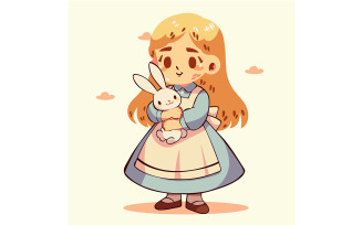 Cartoon Girl Holding a Rabbit