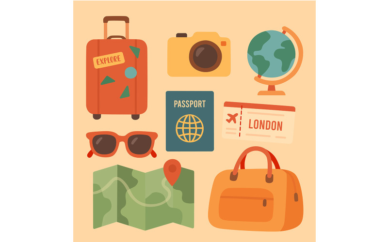 Collection of Travel-Related Objects Set clip art Illustration