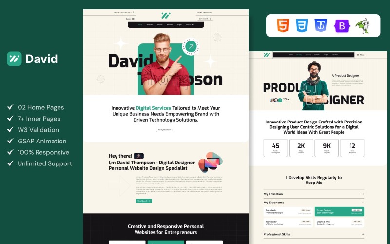 David - Personal Portfolio HTML Template Website Template