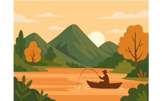 Man Fishing on a Serene River